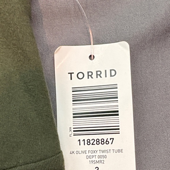 NWT Torrid Foxy Twist Olive Green Strapless Ruched Cotton Blend Stretch Tube Top - Picture 3 of 8